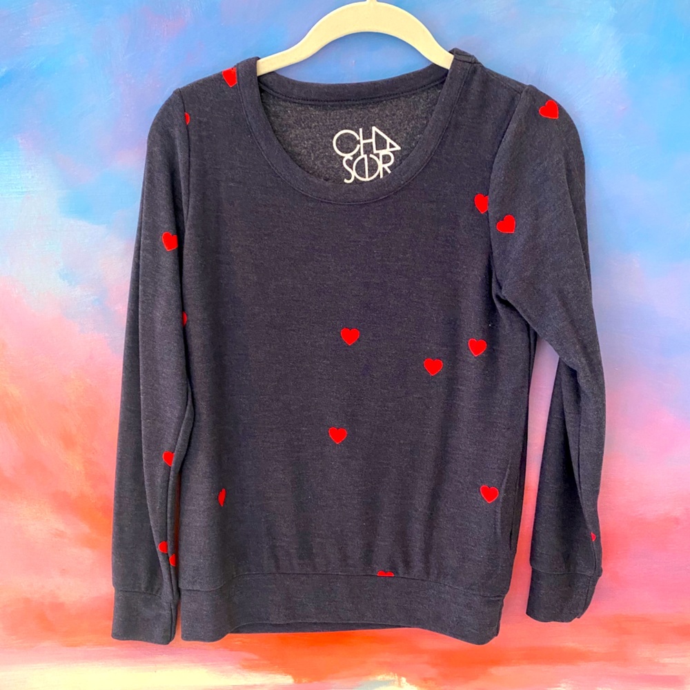 NWT CHASER navy heart tee XS